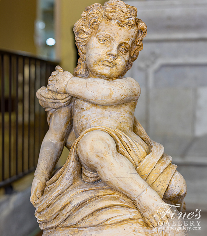 Marble Statues  - Pair Of Cherubs In Rare Breccia Tone Marble - MS-210